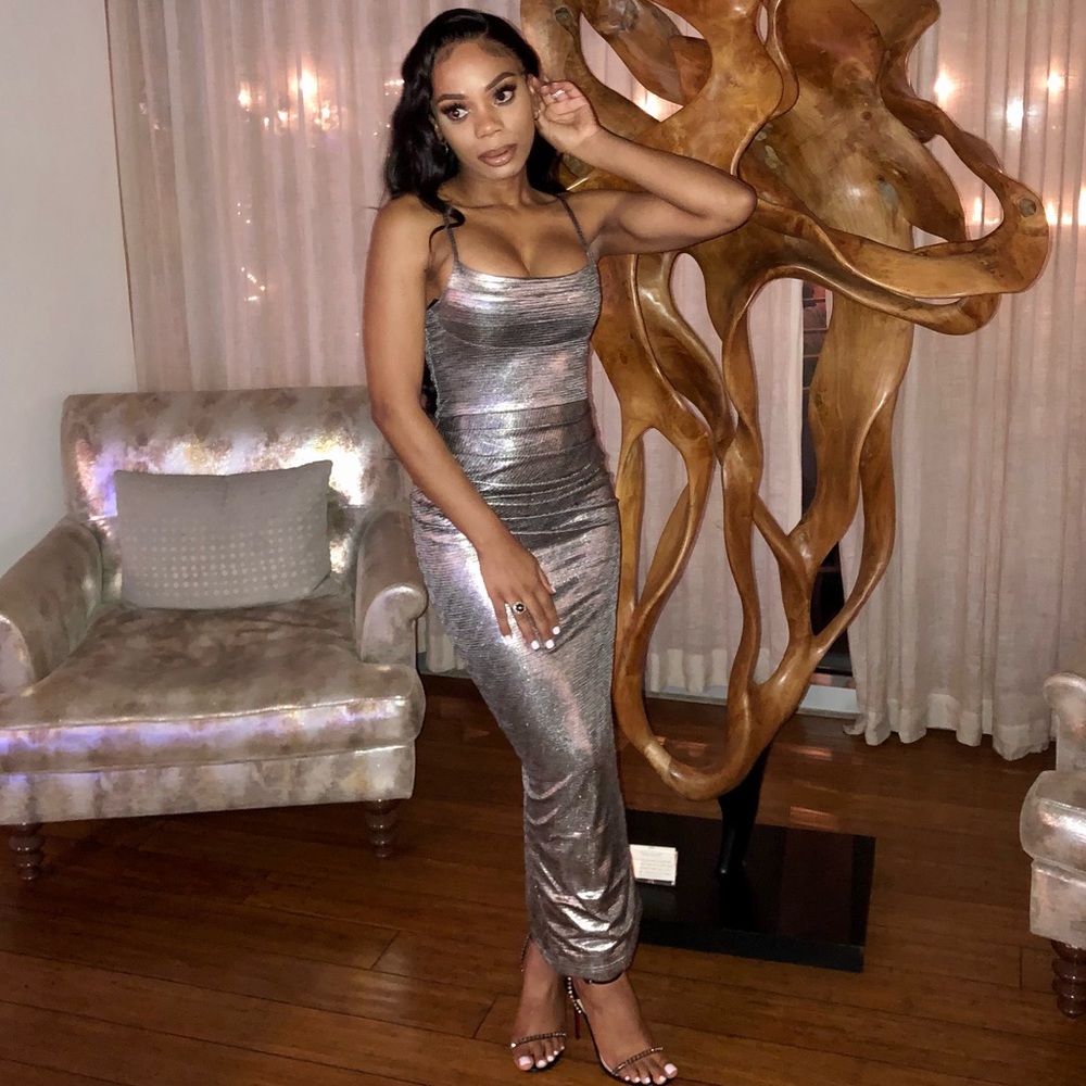 Silver midi length dress
